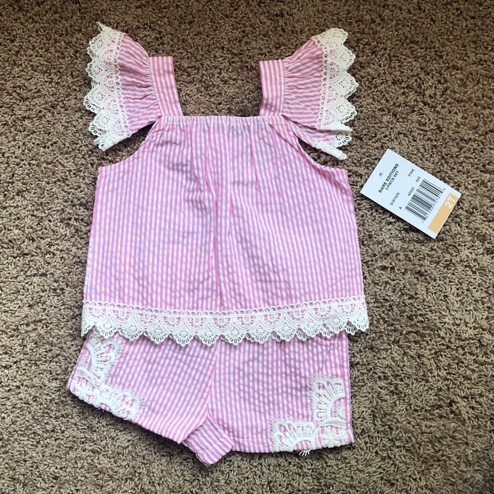 Pink & white seersucker 2 piece outfit